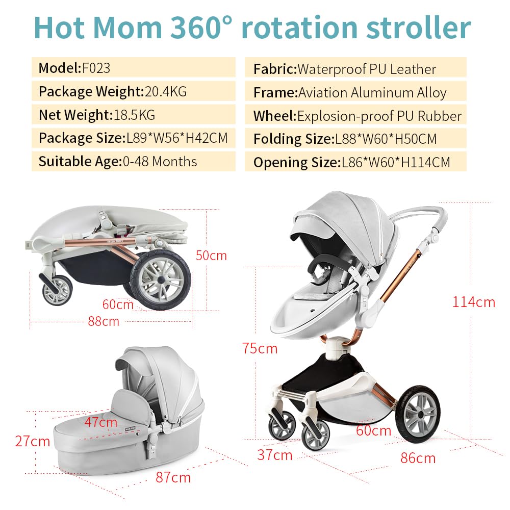 Cochecito de Bebé Hot Mom con Rotación de 360 Grados