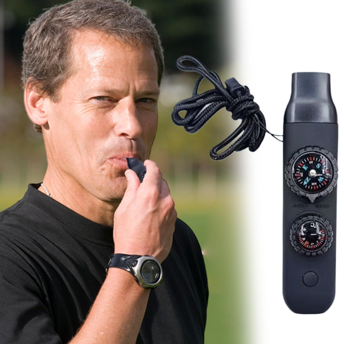Outdoor Survival Whistle with Compass and Temperature Gauge