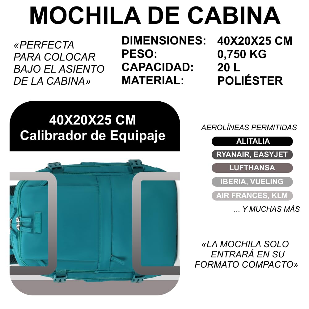 Mochila de Viaje Expandible para Ryanair (40x25x20-25cm)