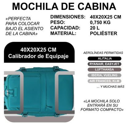 Mochila de Viaje Expandible para Ryanair (40x25x20-25cm)