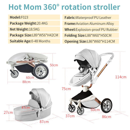 Cochecito de Bebé Hot Mom con Rotación de 360 Grados