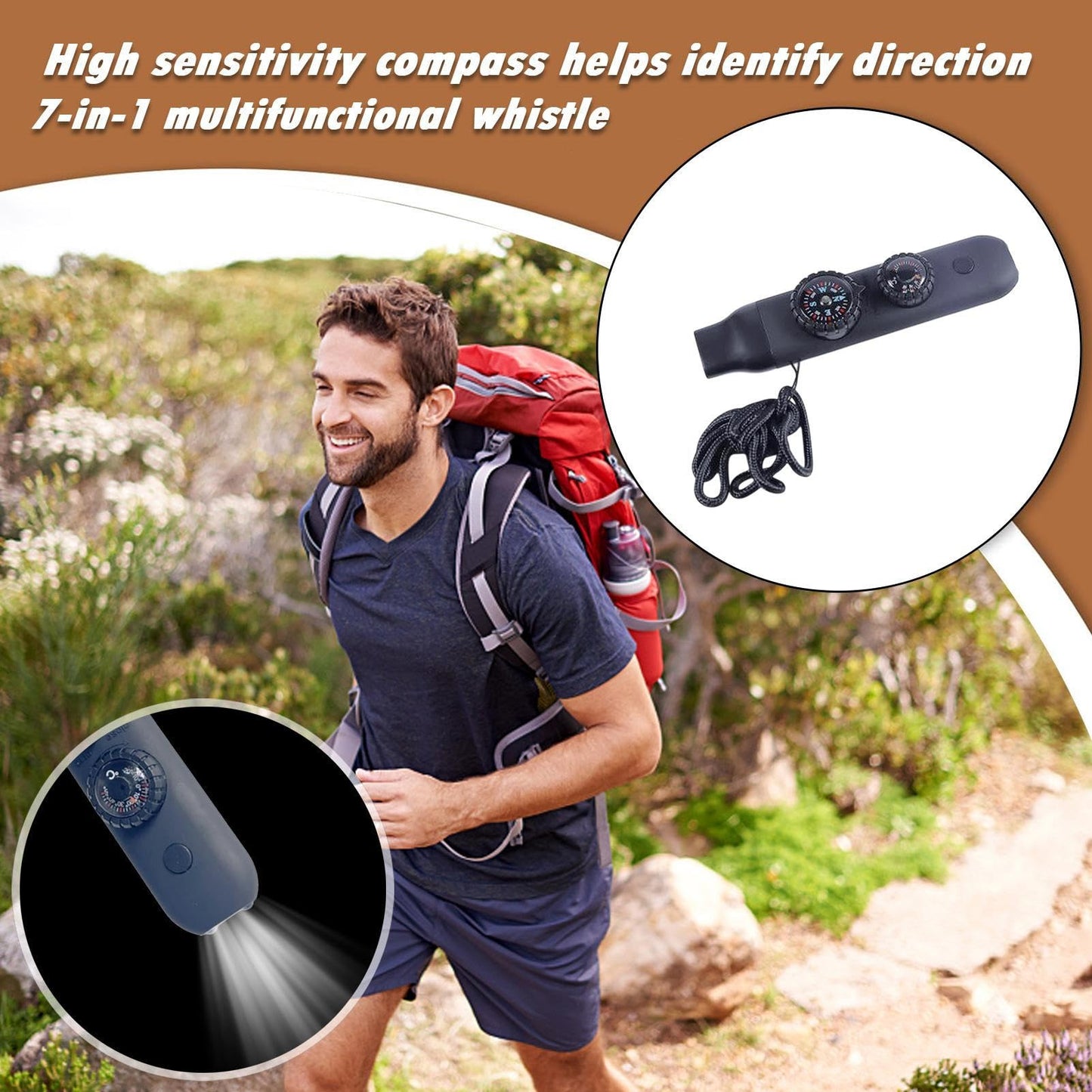 Outdoor Survival Whistle with Compass and Temperature Gauge
