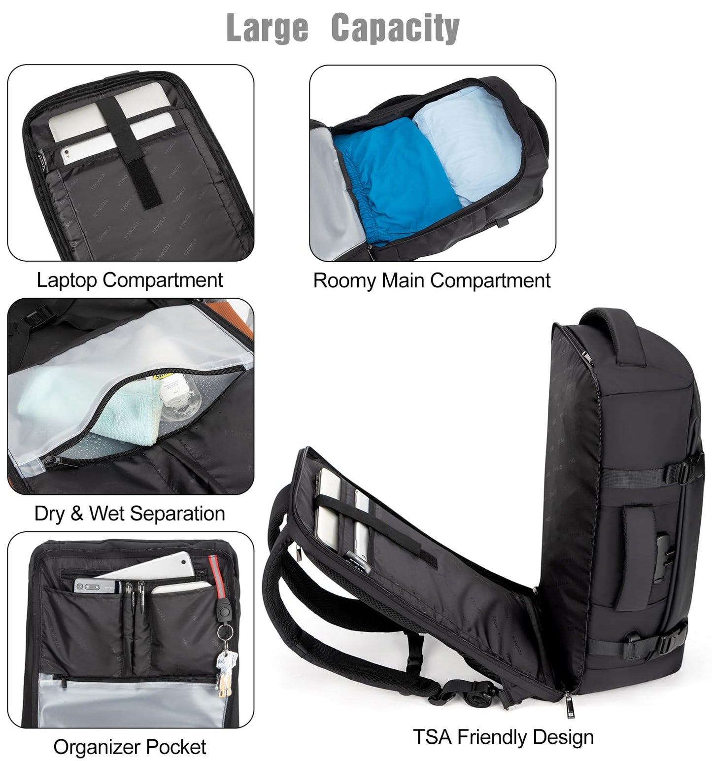 Tzowla Mochila de Viaje para Avión (40 litros)