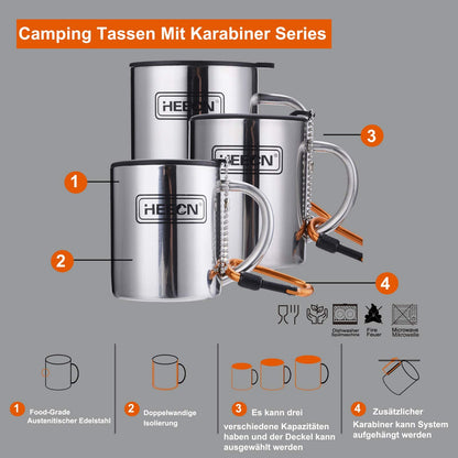 HEECN® Taza de Camping de Acero Inoxidable