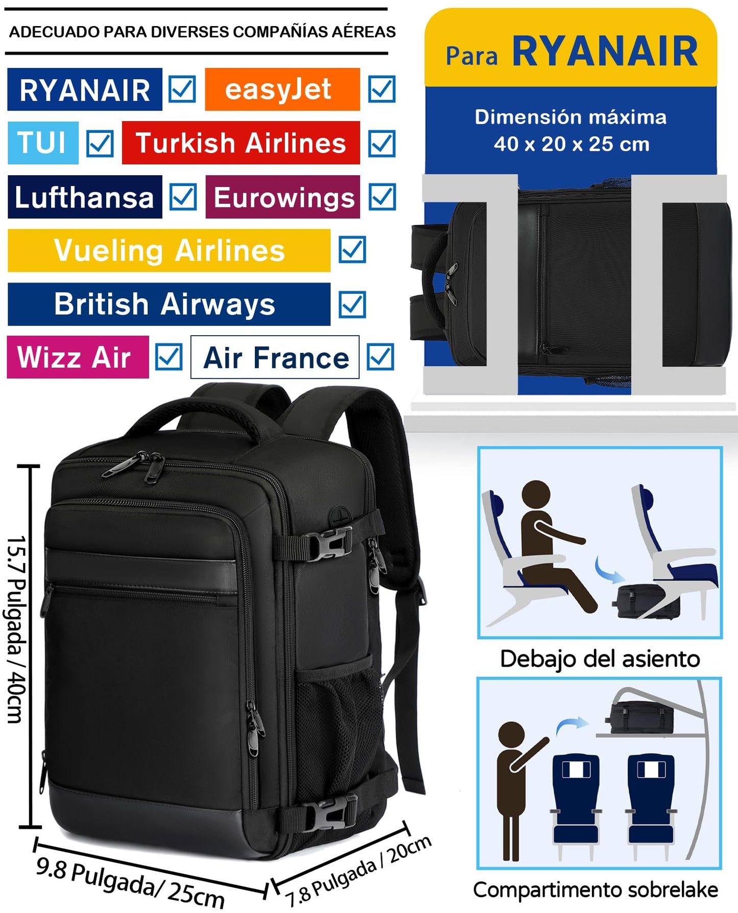 KLOSTAIN Mochila de Viaje para Ryanair (20L)