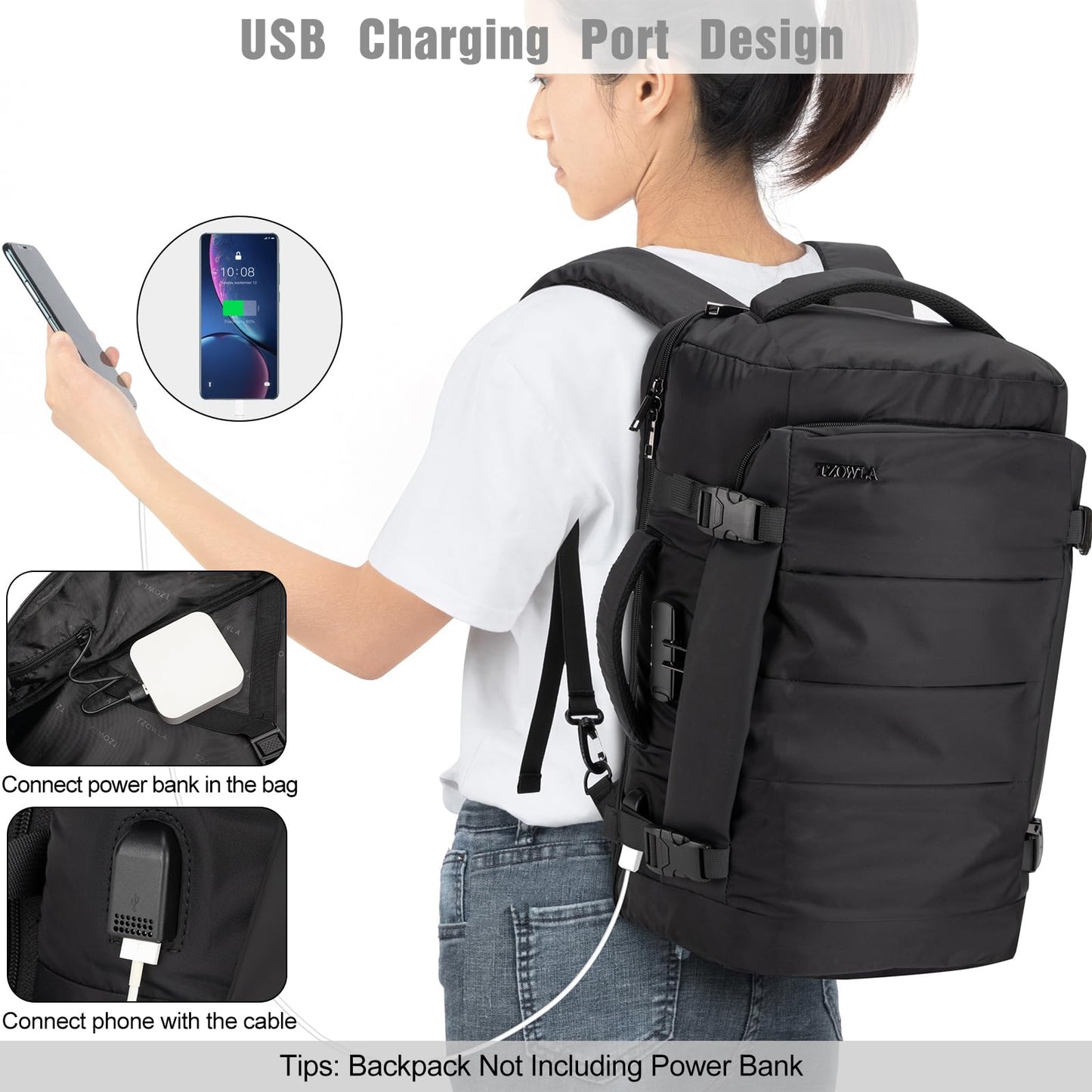 Tzowla Mochila de Viaje para Avión (40 litros)