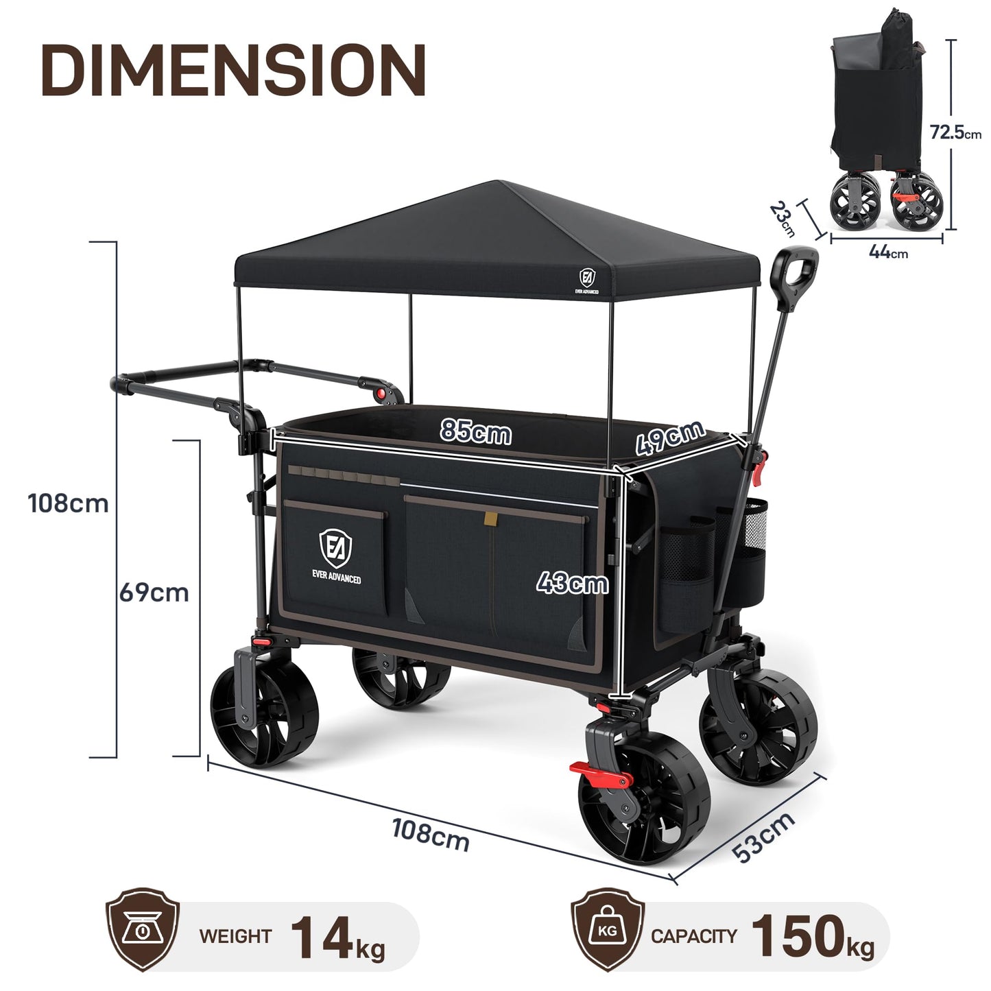 EVER ADVANCED Carro Plegable de 228 L para Playa y Festival