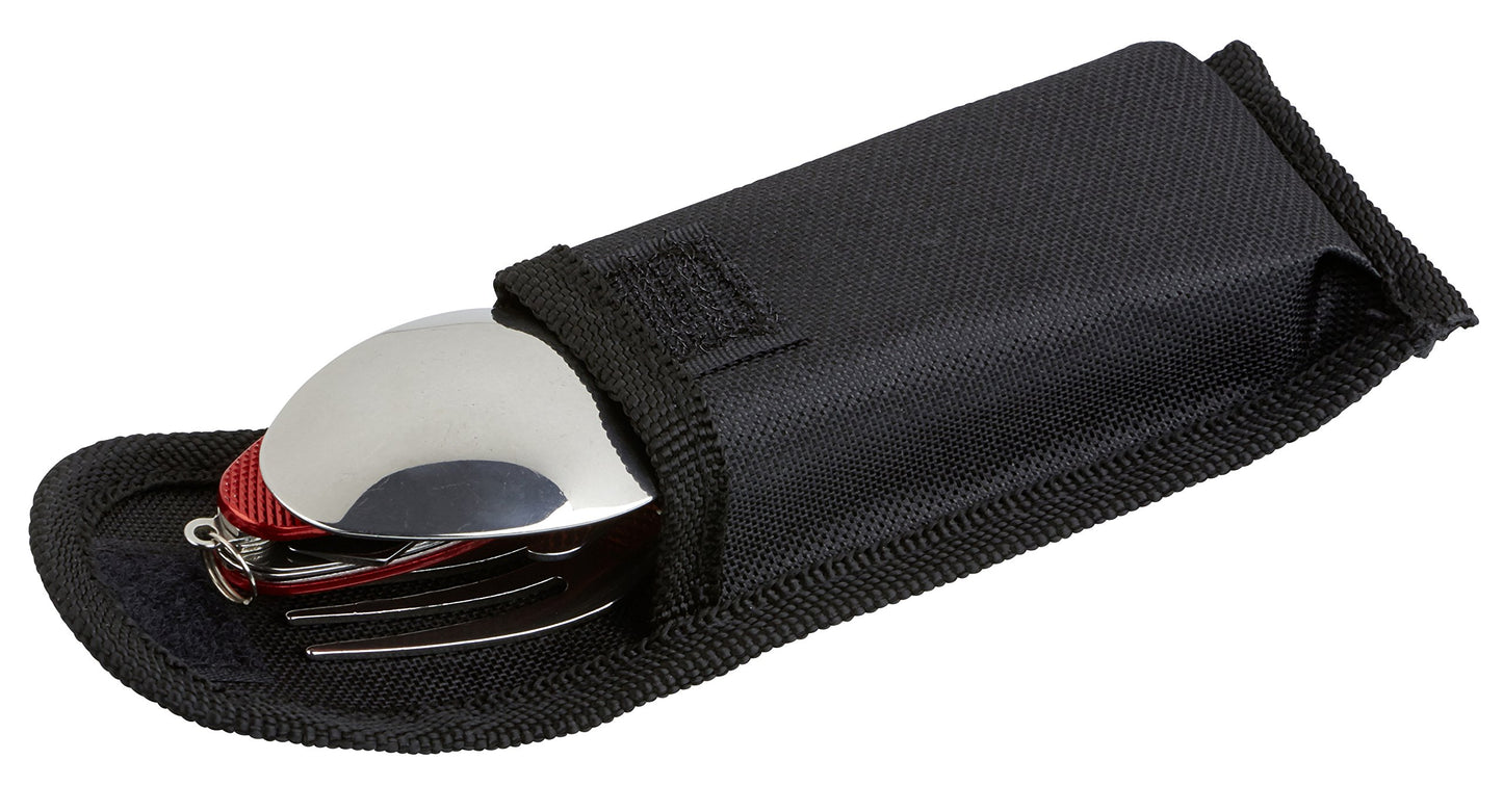 OUTDOOR FREAKZ Cubiertos para cámping plegable - Vajilla de exteriores de acero inoxidable con bolsa de neopreno (blue +)